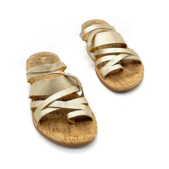 Korks Clemmons Strappy Sandal Faux Leather Comfort Slide in Gold Womens Size 6.5 - Picture 3 of 16